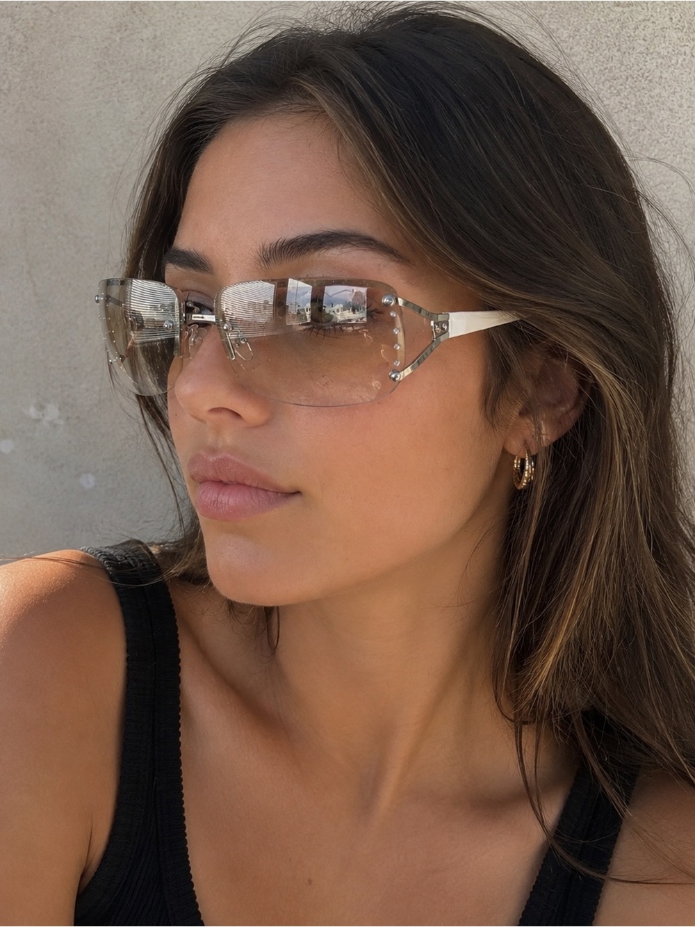 3/$10 Y2K Rimless Rhinestone Shield Sunglasses